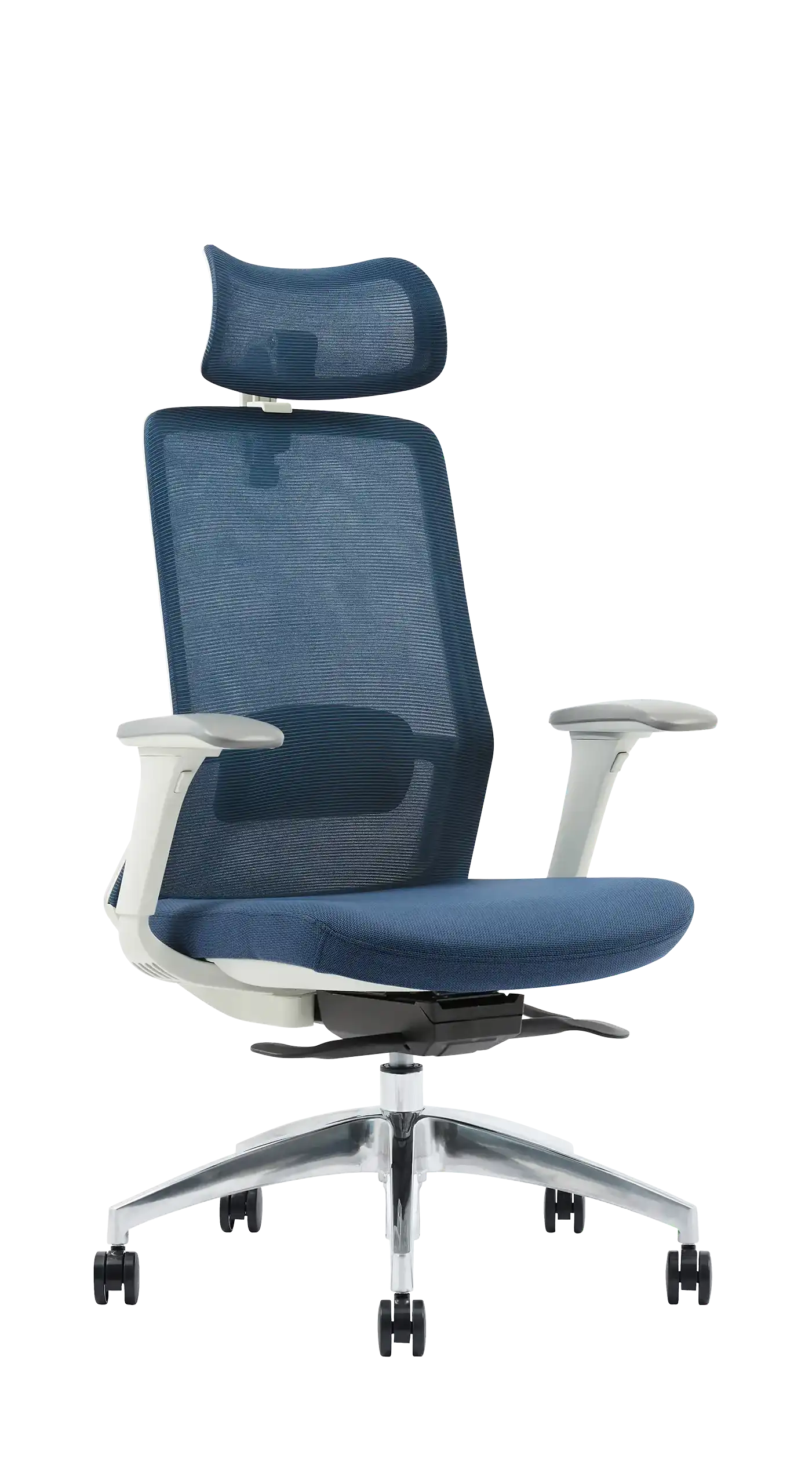 Photo du produit FAUTEUIL POLAR SYNCH CORPS GR/CLAIR, ASS ET DOSS BLEU, PIEDS ALU