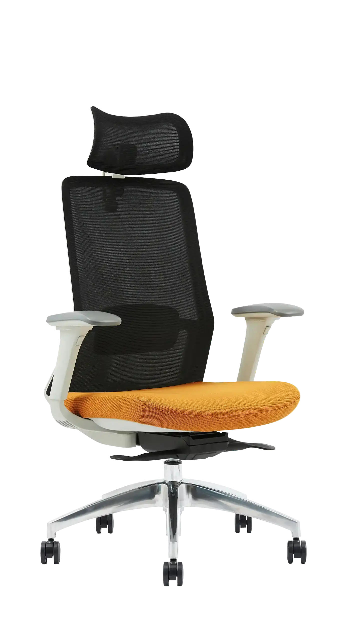Photo du produit FAUTEUIL POLAR SYNCH CORPS GR/CLAIR, ASS JAUNE DOSS NOIR, PIEDS ALU 